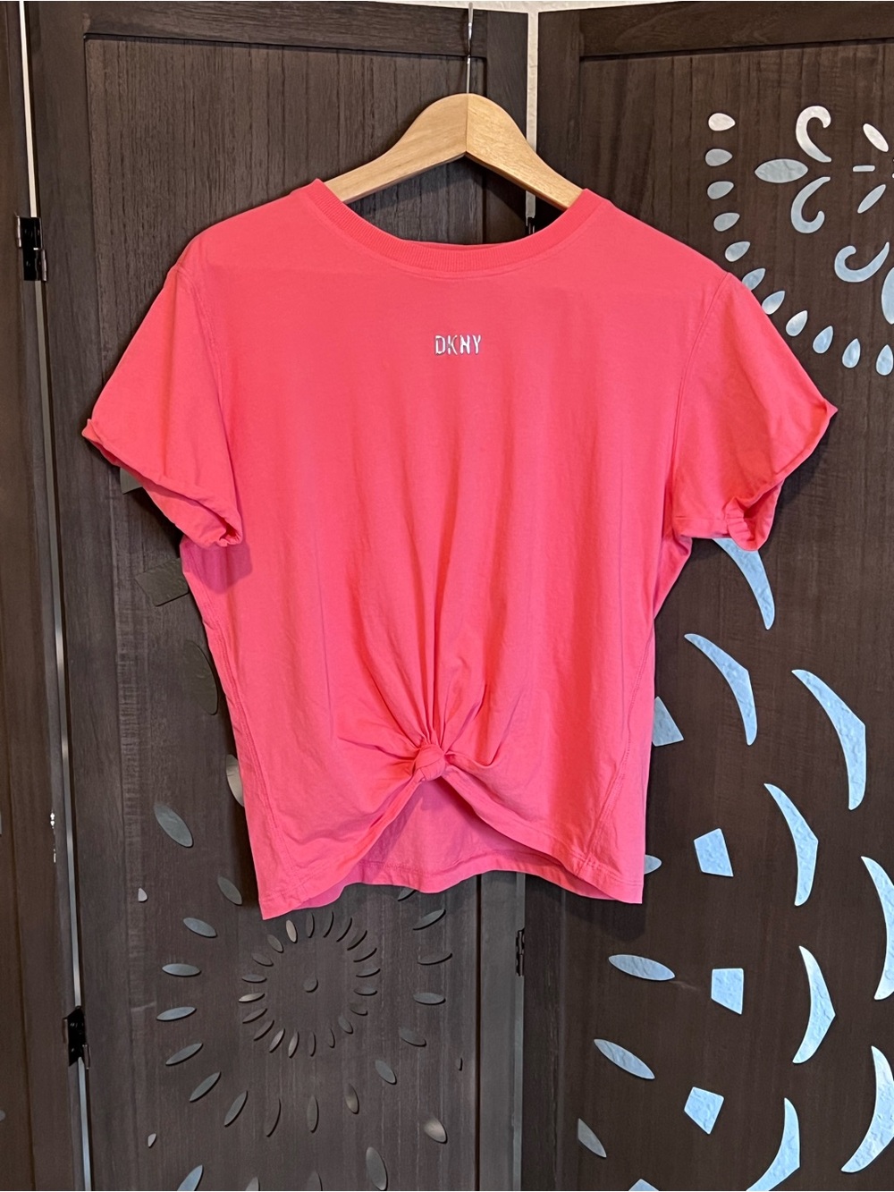 DKNY Coral Pink Knot-Back Short Sleeve Tee